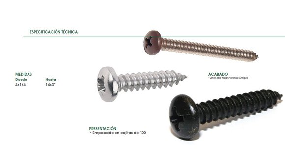 Imagen de TORNILLO CABEZA PAN PHS ROSCA CHAPA 8X1.1/4 ZINC.(4,2MM)