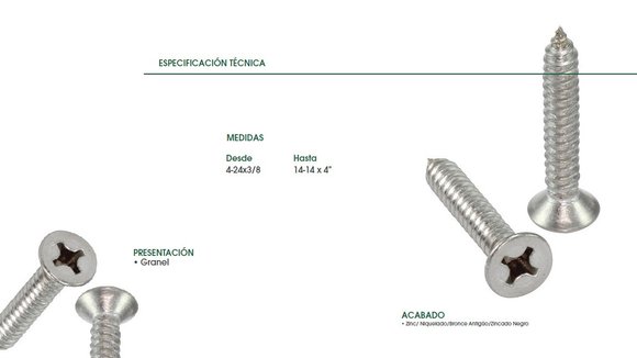 Imagen de TORNILLO CABEZA FREZ. PHS ROSCA CHAPA 14X1.1/4 ZINC(6,3MM)