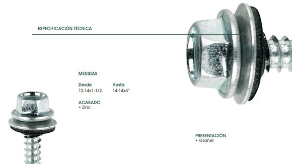 Imagen de TORNILLO CAB.HEX C/ARAND.Y GOMA SELL(T2) 14X2 ZINC (6,3MM)