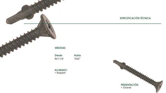 Imagen de TORNILLO FIBROCEMENTO CON ALAS PHS 8X1.5/8 RUSPERT