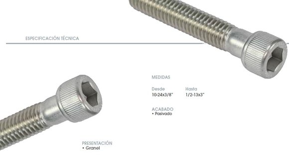 Imagen de TORNILLO ALLEN CABEZA CILINDR.INOX 304 1/2X1.1/2 PASIVADO