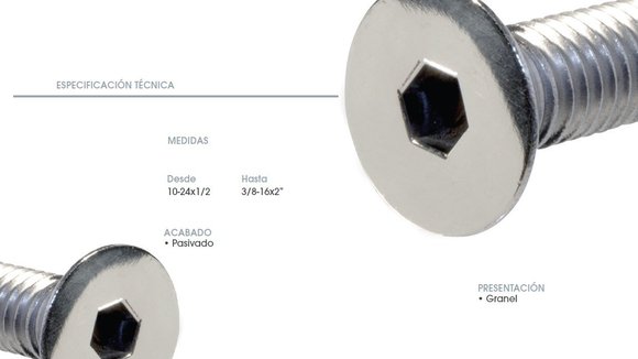 Imagen de TORNILLO ALLEN CABEZA FREZADA INOX 304 10X1 PASIV(4,8MM)
