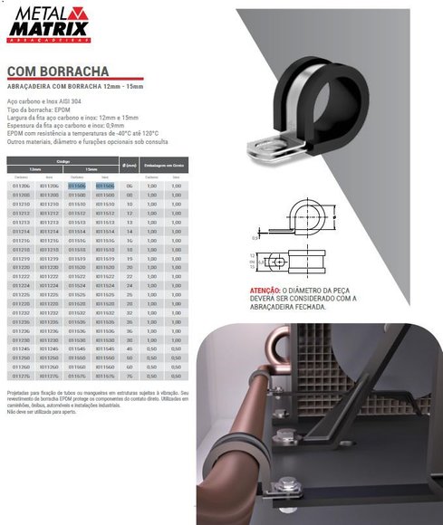 Imagen de ABRAZADERA PARA CAÑO C/GOMA 15MM EN ACERO CARBONO DE 10MM