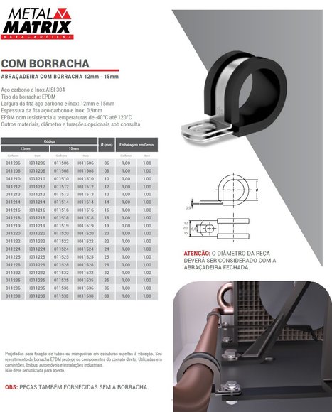 Imagen de ABRAZADERA PARA CAÑO C/GOMA 15MM EN ACERO CARBONO DE 16MM