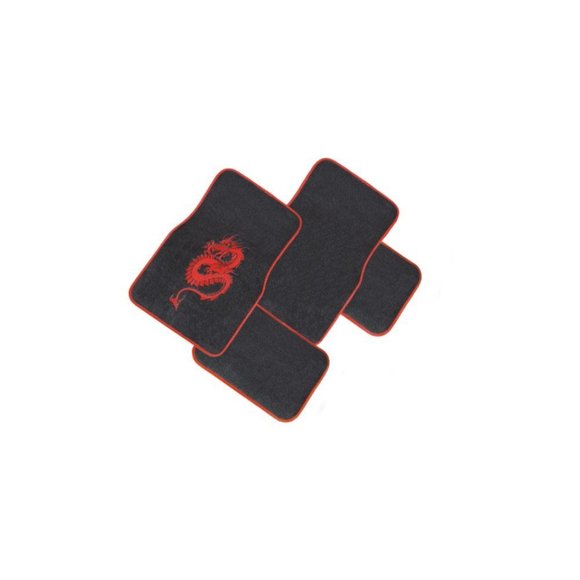 Imagen de JUEGO DE ALFROMBRAS DE MOQUETTE COLOR NEGRO CON DRAGON ROJO