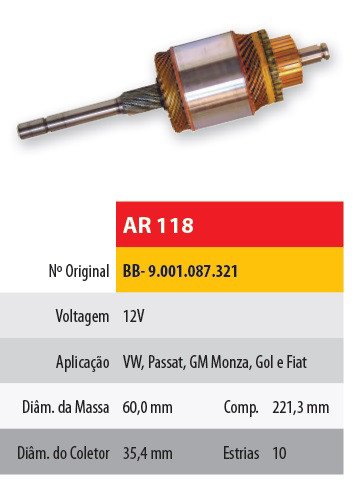 Imagen de INDUCIDO 12V VOLKSWAGEN GOL/PASSAT (221,3X60X10X35,5)