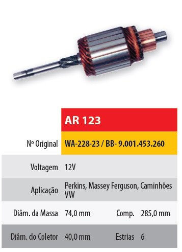Imagen de INDUCIDO 12V WAPSA MASSEY FERGUSON/PERKINS (285X74X6X40)
