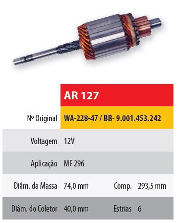 Imagen de INDUCIDO 12V WAPSA MASSEY FERGUSON 296 (293,5X74X6X40)