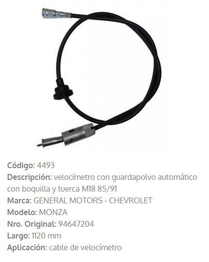 Imagen de CABLE CUENTA KILOMETRO CHEVROLET MONZA AUTOMATICO 1105MM