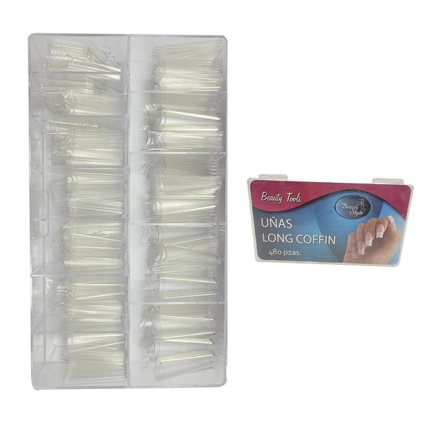 Imagen de Tips de Uñas Beauty Style Long Coffin Clear 480 unidades