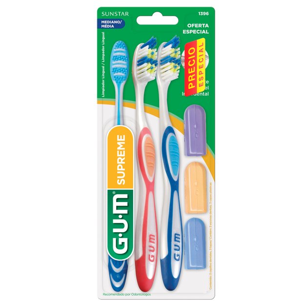 Imagen de Cepillo Mediano Normal con Limpiador Lingual Gum Supreme 3u