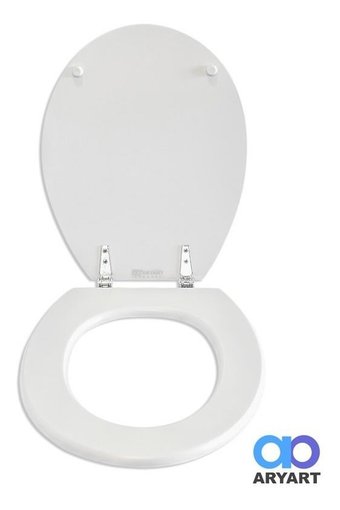 Imagen de Tapa de inodoro universal ovalada blanca de MDF con herrajes cromados Aryart