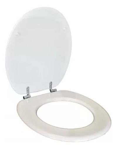 Imagen de Tapa de inodoro universal ovalada blanca de MDF con herrajes metálicos DMC