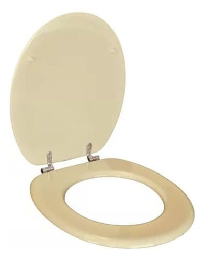 Imagen de Tapa de inodoro universal ovalada beige (crema) de MDF con herrajes metálicos DMC