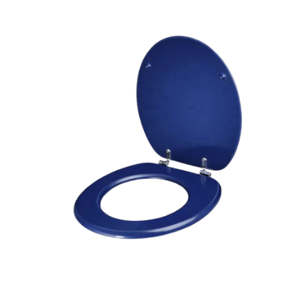 Imagen de Tapa de inodoro universal ovalada azul de MDF con herrajes cromados DMC