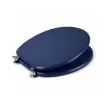 Imagen de Tapa de inodoro universal ovalada azul de MDF con herrajes cromados DMC