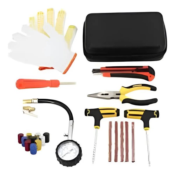 Imagen de Kit Reparacion Pinchazos Con Llave Y Tarugos-10 Piezas. Negro