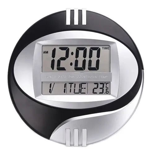 Imagen de Reloj De Pared, 27 Cm, Negro, 3885, Calendario Con Alarma, Temperatura De Fondo, Color Gris