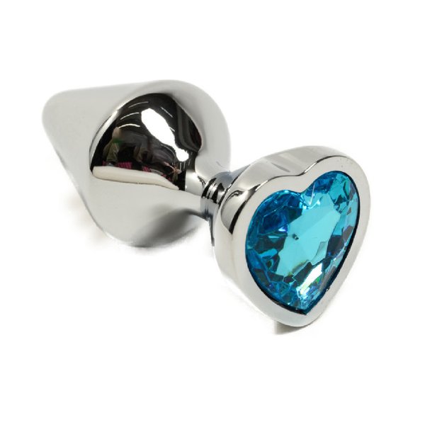 Imagen de Plug Anal Metal Plateado Gema Corazon 8 cm.