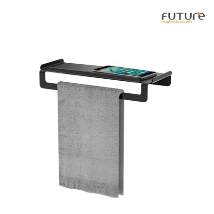 Imagen de Estante c/Toallero Negro Mate FUTURE 29.5x12x5cm h