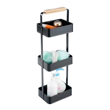 Imagen de ESTANTERIA Vertical con Asa Negro Mate y Bambú 22x15x73cm H