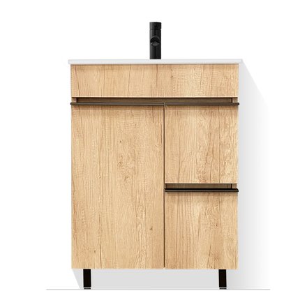 Imagen de M.Baño 60cm 1 Pta. 2 Caj c/Mesada Nevada Roble Tirador Negro