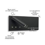 Imagen de APLIQUE Velador DIXON 9W+3W Negro Izquierdo c/USB 25x11x11.5cm