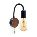 Imagen de APLIQUE 1 Luz E27 Brazo Flex. c/Inter. Negro/Madera Base: Ø10x3cm / Brazo: 25cm