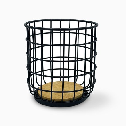 Imagen de ORGANIZADOR Calado Acero Negro y Bambú Ø12-16x18cm H