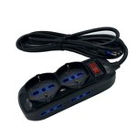 Imagen de ALARGUE 4 Tomas 10A + 2 Schucko c/Interruptor de Encendido 3m Negro Dense