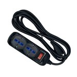Imagen de ALARGUE 4 Tomas 10A + 2 Schucko c/Interruptor de Encendido 3m Negro Dense