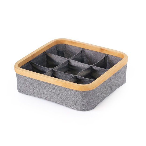 Imagen de ORGANIZADOR Plegable 9 Div. Borde Madera Tela Gris 30x30x9cm h