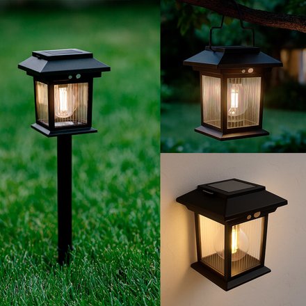 Imagen de FAROL Solar c/Sensor c/Pincho Negro 12x12x14cm H
