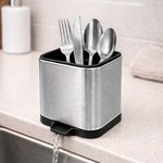 Imagen de PORTA Cubiertero Acero Inox. c/Pico Evacuador 10x10x12cm H