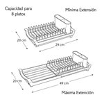 Imagen de Escurridor de platos p/Pileta Negro-Acero 29-49x20x12.5cm