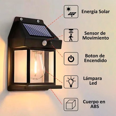 Imagen de FAROL 1 Luz Pared Solar c/Sensor Negro IP65 12x6x17cm H