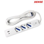 Imagen de ALARGUE 3 Tomas Schucko + USB + Tipo C  c/llave Encendido y Apagado 3mts Blanco Dense