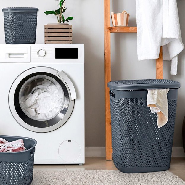 Imagen de CESTO de Ropa Plastico Simil Rattan 55Lts Gris 45x39x57cm H