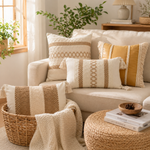 Imagen de ALMOHADON con Trenzas y Flecos Beige 45x45cm