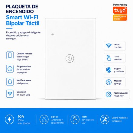 Imagen de PLAQUETA Blanca Tactil Smart WIFI Bipolar