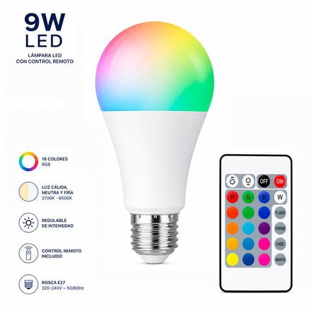 Imagen de LAMPARA LED Bulbo 9w E27 c/Control RGB