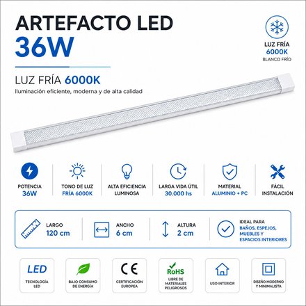 Imagen de ARTEFACTO LED Chato Transparente 36w Frío 120cm