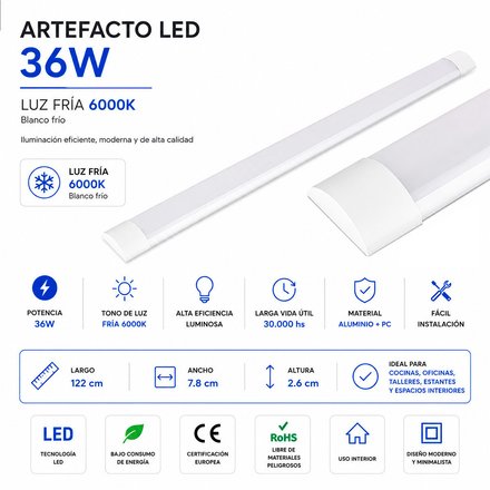 Imagen de ARTEFACTO LED Chato 36w Frío 120cm