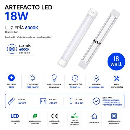 Imagen de ARTEFACTO LED Chato Regleta 18W Frio / 60cm