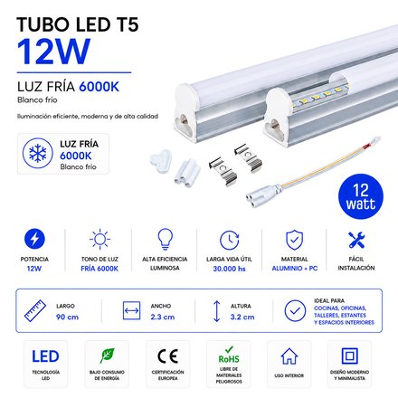 Imagen de ARTEFACTO LED T5 12w Frío 90cm Dense