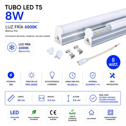 Imagen de ARTEFACTO LED T5 8w Frío 60cm