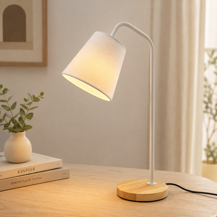 Imagen de LAMPARA Blanca Metal-Madera 49cm H