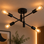 Imagen de CENTRO 4 Luces E27 de Techo 2 Barras Cruzadas Negro