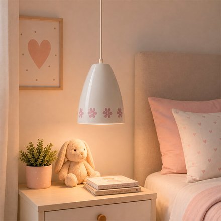 Imagen de COLGANTE 1 Luz E27 Blanco/Rosa Infantil