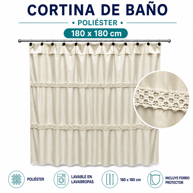 Imagen de CORTINA Beige 1.80mts c/punt. c/forro 100%Pol